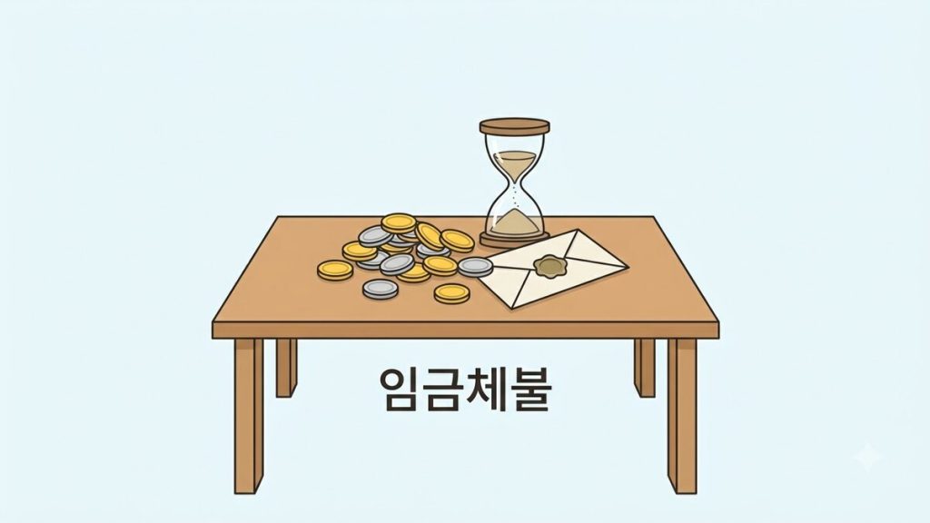 동전 더미와 모래시계, 우편봉투