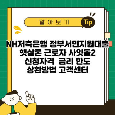 NH저축은행 정부서민지원대출 햇살론 근로자 사잇돌2 신청자격  금리 한도 상환방법 고객센터