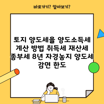 토지 양도세율 양도소득세 계산 방법 취득세 재산세 종부세 8년 자경농지 양도세 감면 한도