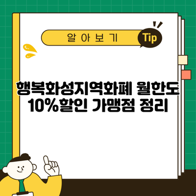 행복화성지역화폐 월한도 10%할인 가맹점 정리