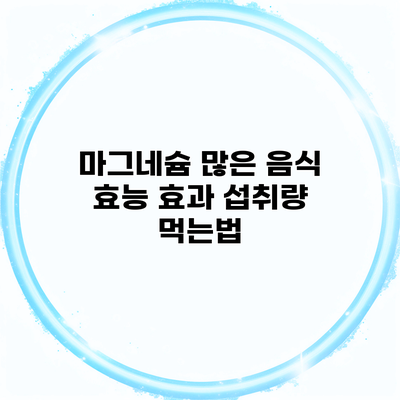 마그네슘 많은 음식 효능 효과 섭취량 먹는법