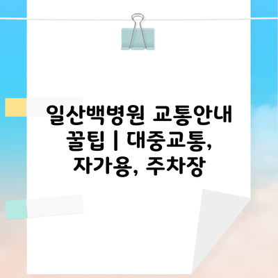 일산백병원 교통안내 꿀팁 | 대중교통, 자가용, 주차장