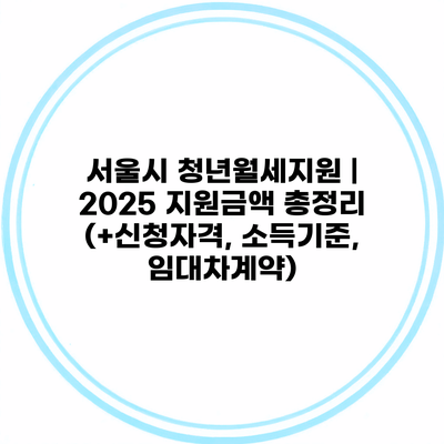 서울시 청년월세지원 | 2025 지원금액 총정리 (+신청자격, 소득기준, 임대차계약)