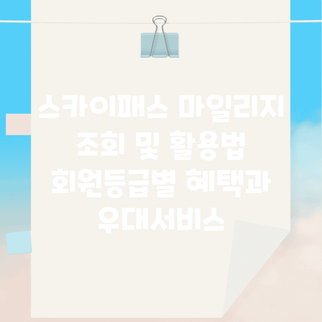스카이패스 마일리지 조회 및 활용법 | 회원등급별 혜택과 우대서비스