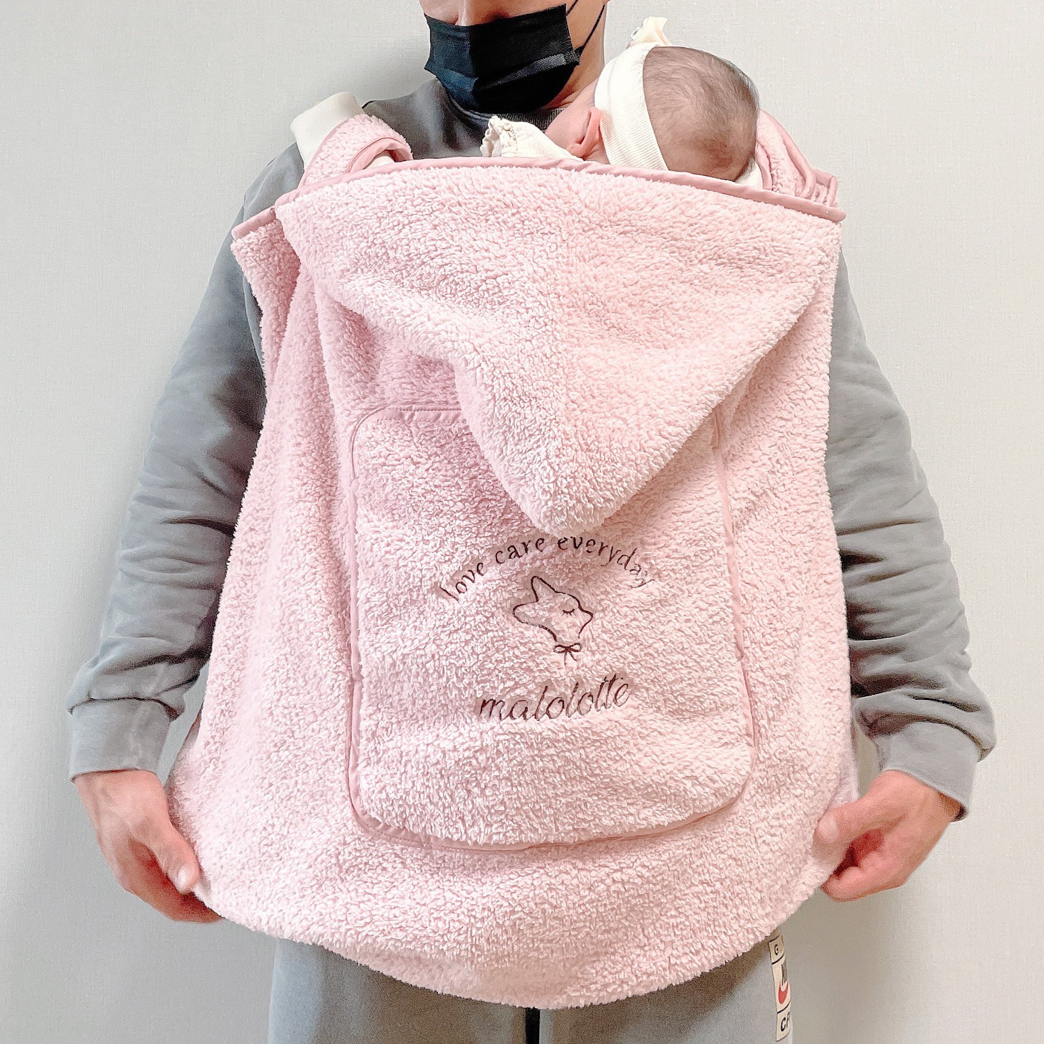 마롤 극세사 아기띠워머 아기 망토 블랭킷 후드 담요 겨울옷 아이보리 베베 상세 이미지 1