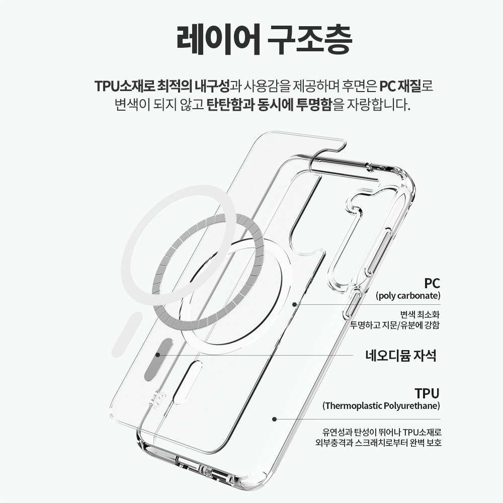 랩씨 맥세이프 마그넷 케이스 최강 2배 자력 변색 방지 클리어 투명, 갤럭시S23 상세 이미지 2