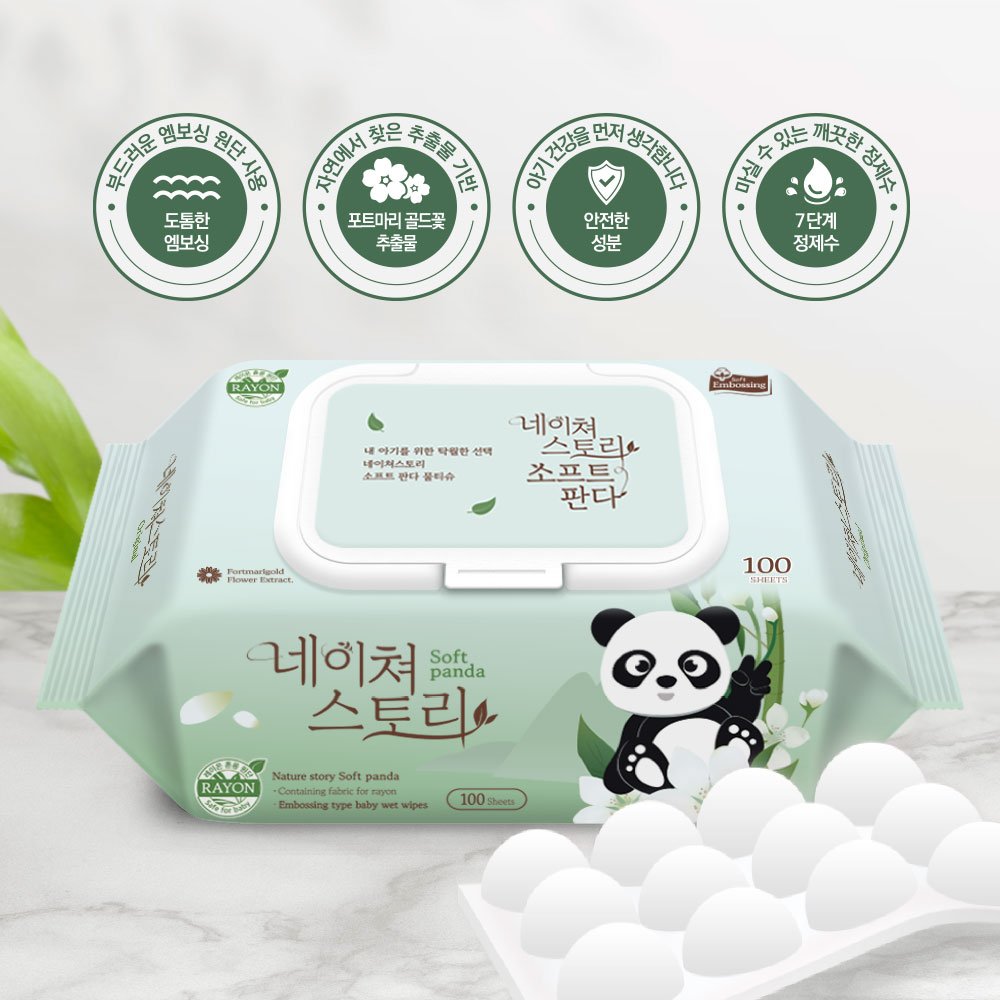 네이쳐스토리 소프트판다 대용량 아기물티슈 엠보싱 캡형 100매, 20개 상세 이미지 2