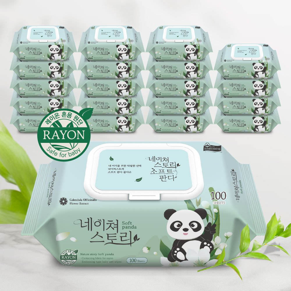 네이쳐스토리 소프트판다 대용량 아기물티슈 엠보싱 캡형 100매, 20개 상세 이미지 2