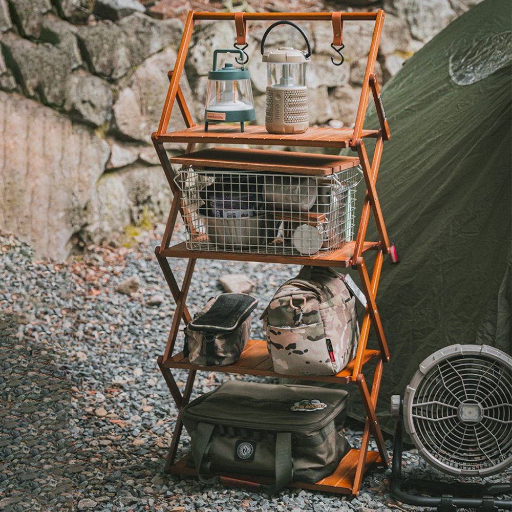 원스위크라이프 행어 캠핑 선반 접이식 우드 쉘프 수납 장 4단, 다크브라운 상세 이미지 2