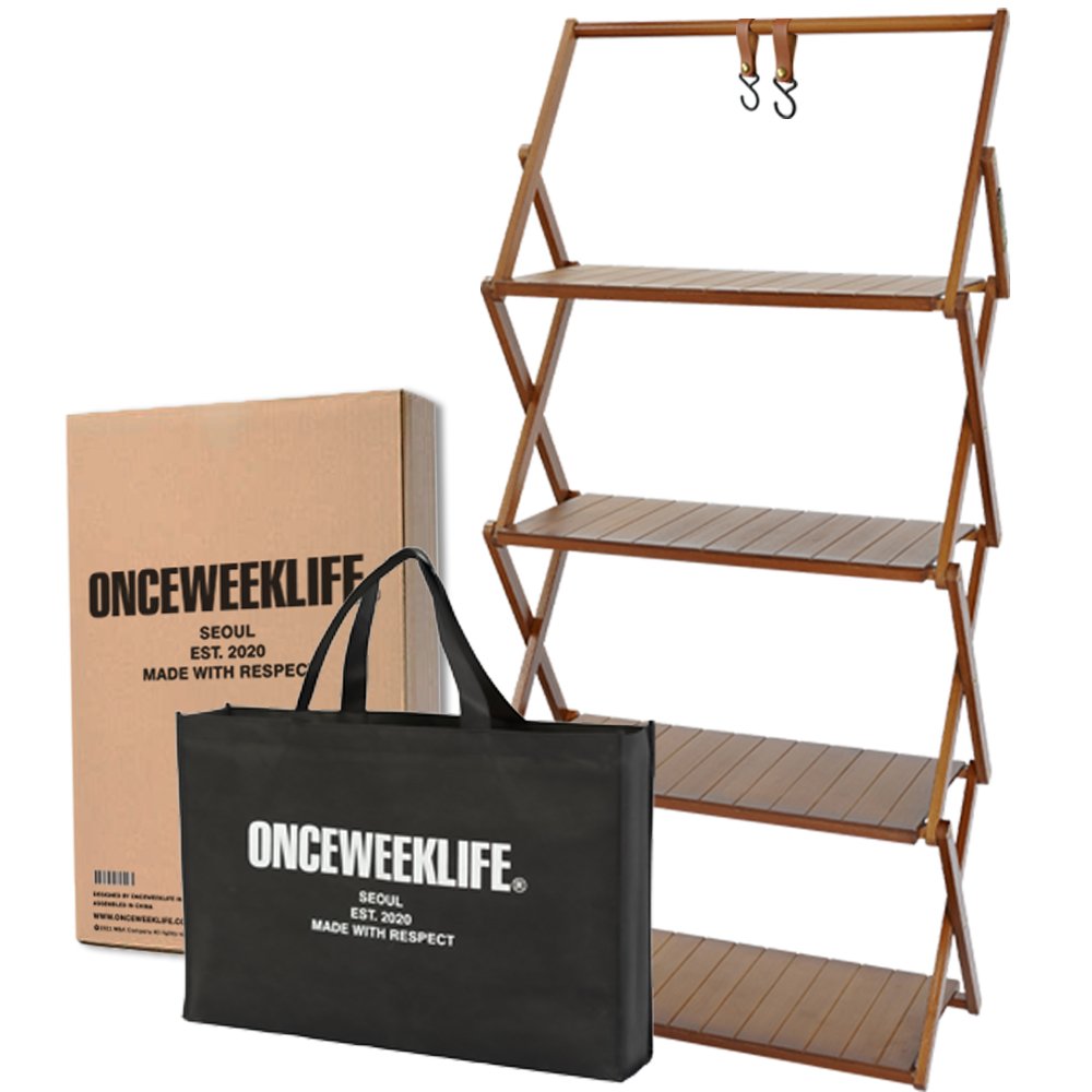 원스위크라이프 행어 캠핑 선반 접이식 우드 쉘프 수납 장 4단, 다크브라운 상세 이미지 1