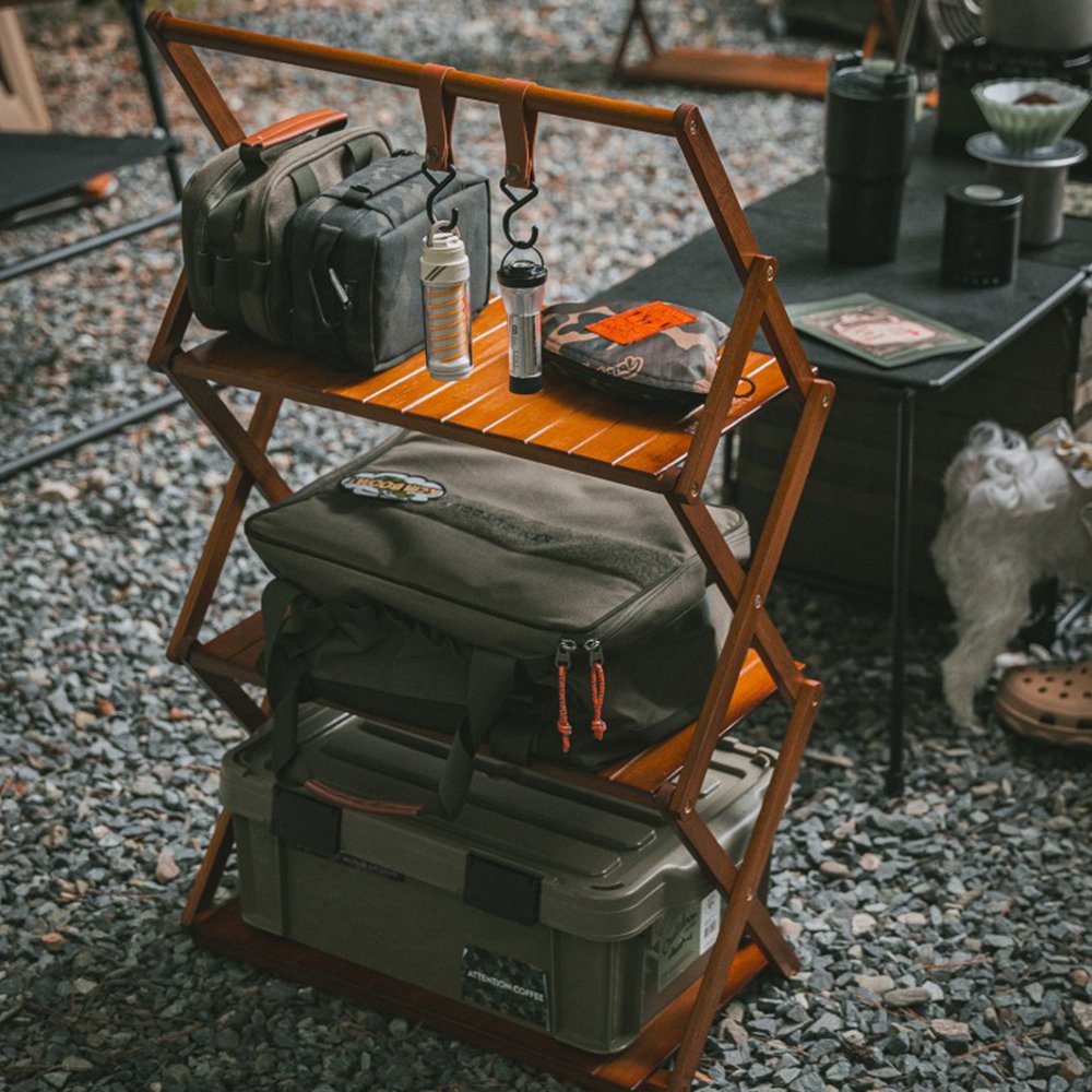 원스위크라이프 행어 캠핑 선반 접이식 우드 쉘프 수납 장 4단, 다크브라운 상세 이미지 1