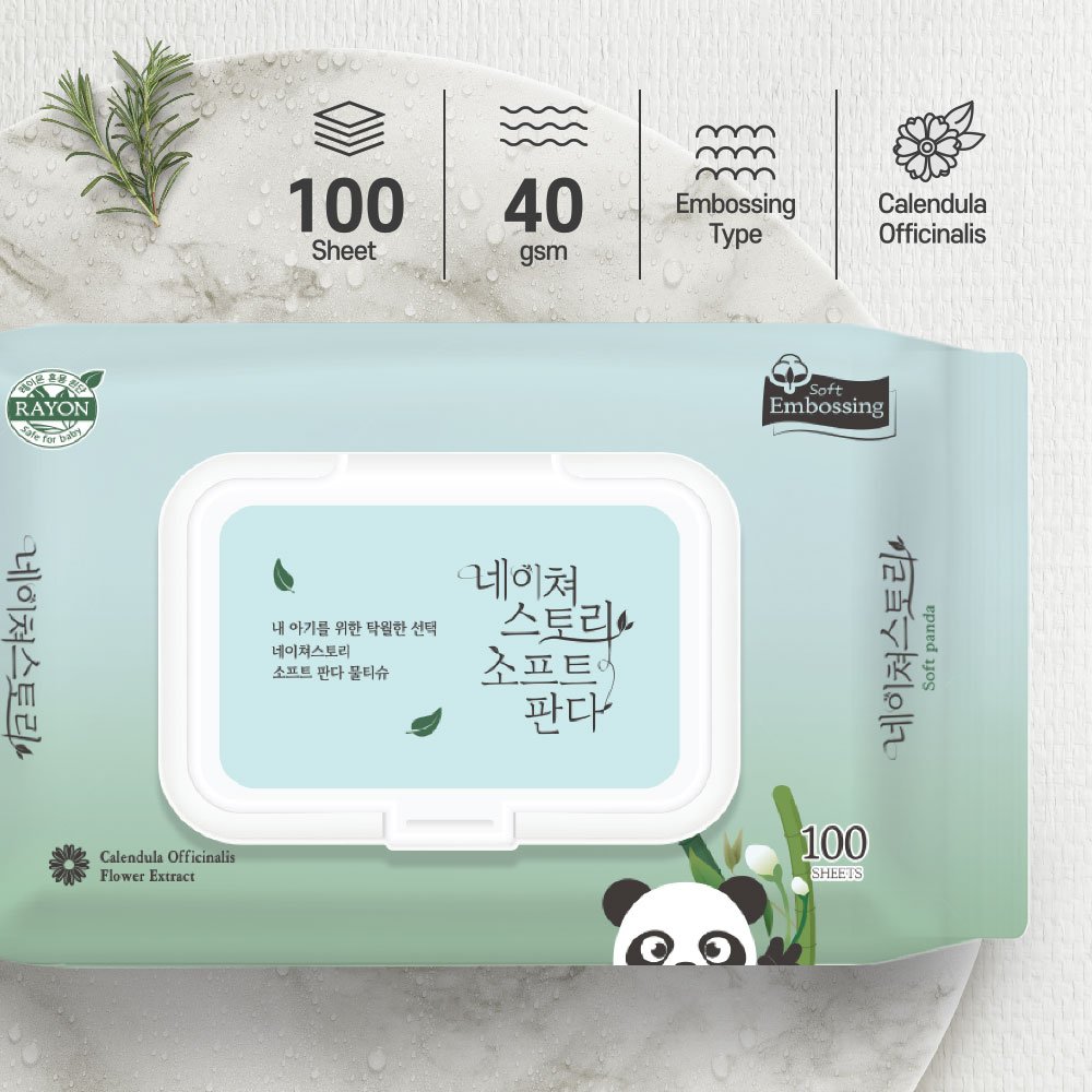 네이쳐스토리 소프트판다 대용량 아기물티슈 엠보싱 캡형 100매, 20개 상세 이미지 1