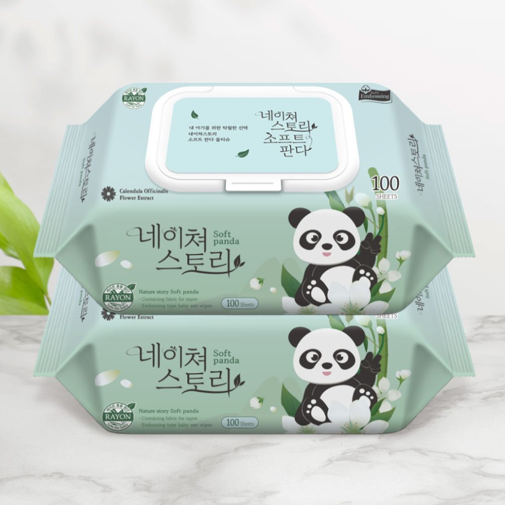 네이쳐스토리 소프트판다 대용량 아기물티슈 엠보싱 캡형 100매, 20개 상세 이미지 1