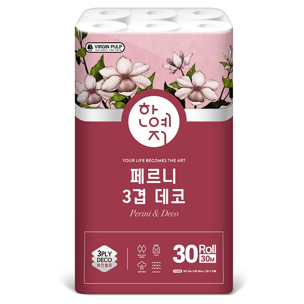 한예지 천연펄프 3겹 페르니데코 두루마리 휴지 화장지 30m, 30롤, 1팩 상세 이미지 2