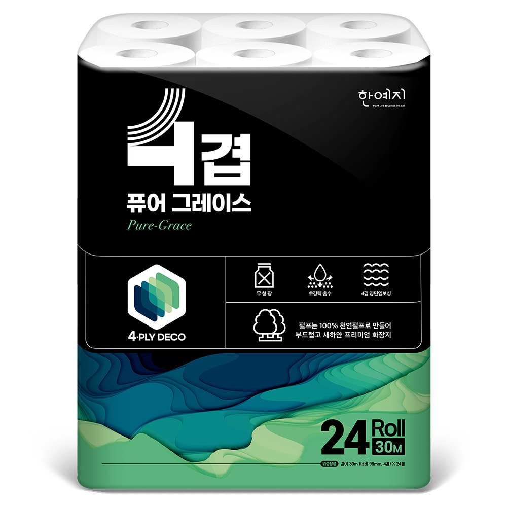 한예지 프리미엄 4겹 퓨어그레이스 천연펄프 화장지 30m 24롤 3팩 상세 이미지 1