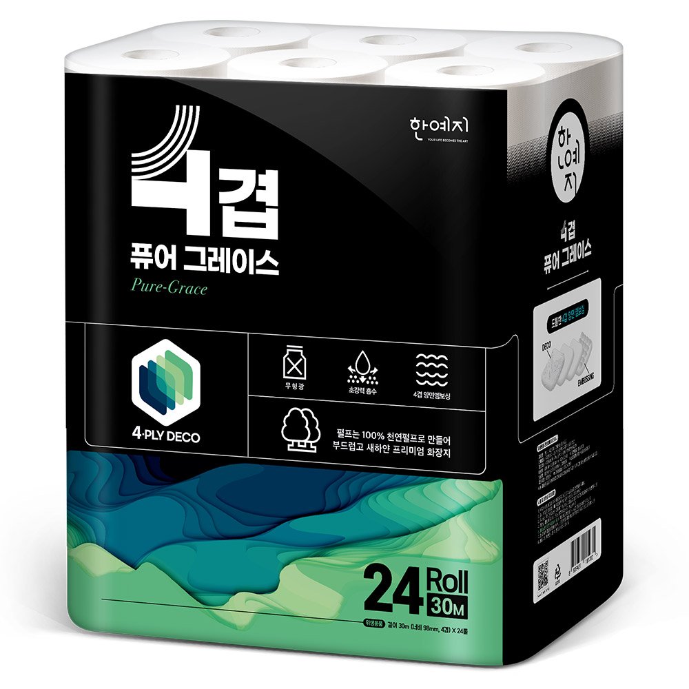 한예지 프리미엄 4겹 퓨어그레이스 천연펄프 화장지 30m 24롤 3팩 상세 이미지 2